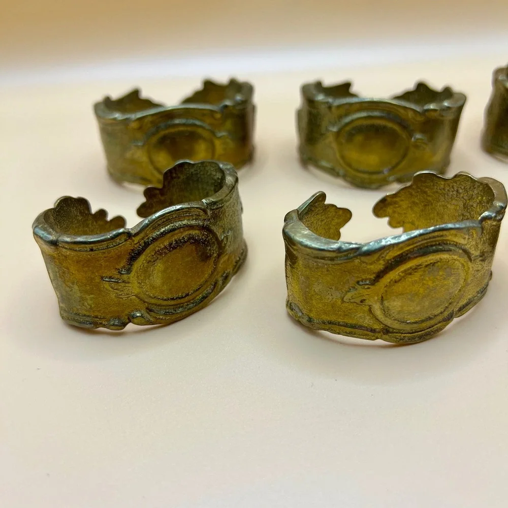 Vintage Brass Rococo Napkin Rings Set of 6 Ornate Open Cuff Gold Tone Victorian